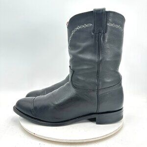 Justin Brock Roper 3233 Men Size 13 EE Black Leather Pull On Western Cowboy Boot